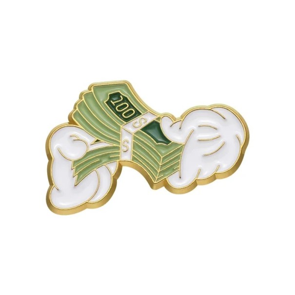 Lapel Badge of Banknotes in Gloves Approximately 1.8 × 3 cm Metal Enamelled Pin Green and White Clothing Accessory Backpack Lapel 1