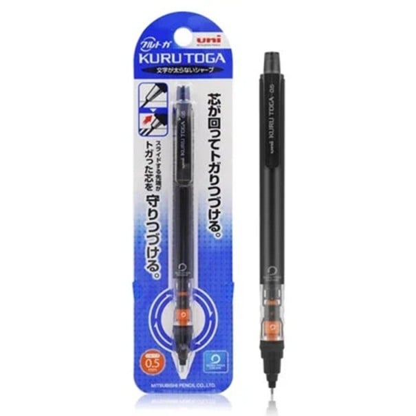 Lápis mecânico UNI Kuru Toga M5-452 0,5 mm Preto Rotação automática Baixo centro de gravidade Lápis especial para escrever e desenhar Uso preto