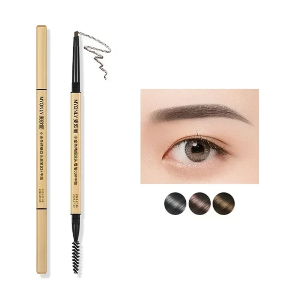 Lápiz de cejas dorado pequeño Resistente al agua y al sudor Lápiz de precisión ultrafino de larga duración Cepillo para dar forma a las cejas marrón