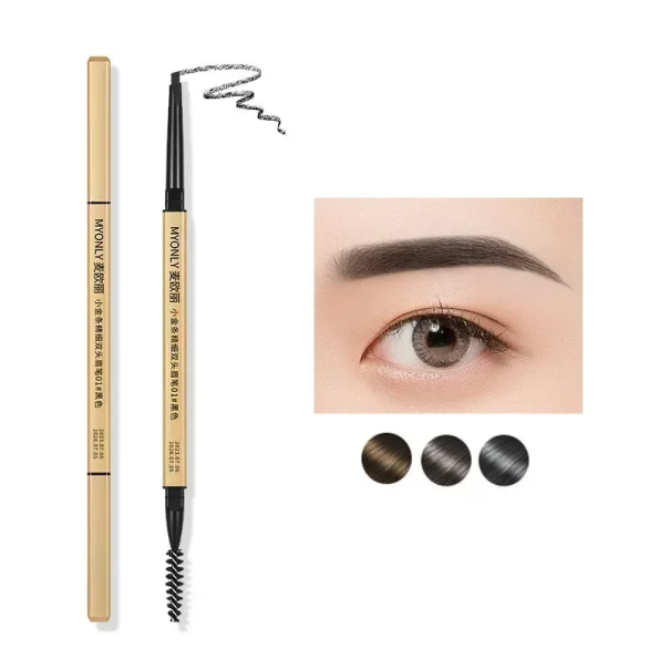 Lápiz de cejas dorado pequeño Resistente al agua y al sudor Lápiz de precisión ultrafino de larga duración Cepillo para dar forma a las cejas negro