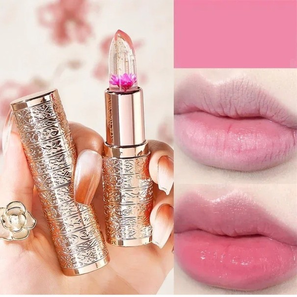 Lápiz labial que cambia de color Lápiz labial transparente con flor Bálsamo labial hidratante Lápiz labial dorado 3