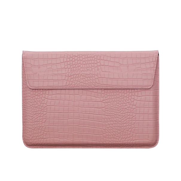 Laptophoes van leer met krokodillenmotief voor MacBook, Huawei 11 inch, 32,4 x 21,3 cm roze