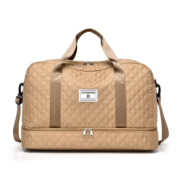 Large Capacity Nylon Travel Bag 49 x 25 x 32 cm Shoulder Sports Bag Gym Bag Weekend Travel Bag for Trips and Training brown