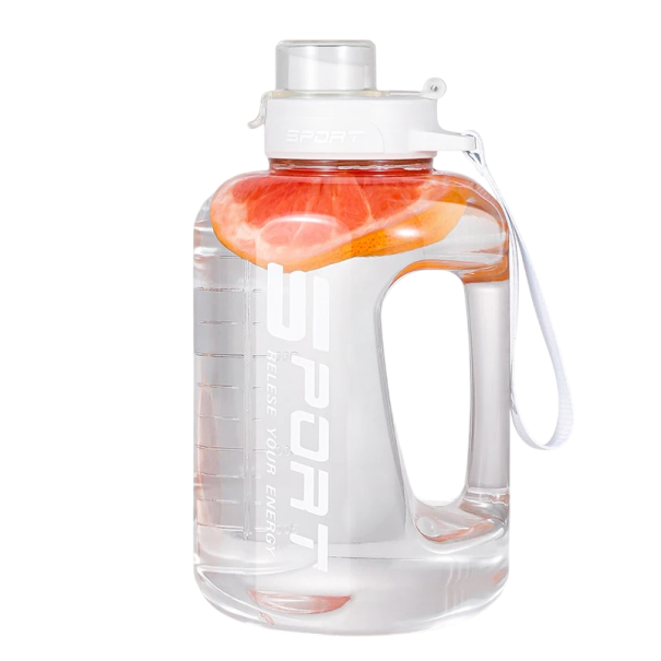 Large Capacity Water Bottle 1.7 L Sports Hydration Drinking Bottle Fitness Bottle with Handle and Leak-Proof Lid Durable Plastic Bottle for Travel white