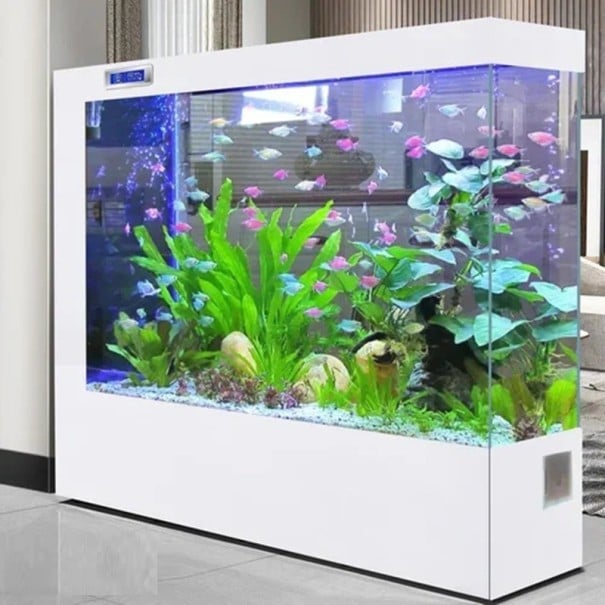 Large Free-Standing Aquarium 100 x 35 x 130 cm Rectangular Divider with LED Lighting Side Filtration Eco-Friendly Home Aquarium with Display white