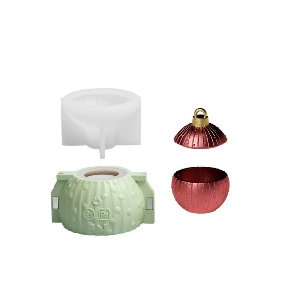 Large Silicone Candle Mould Christmas Ball with Relief Pattern and Lid Mould for Casting Wax Resin Soap Decorations 1