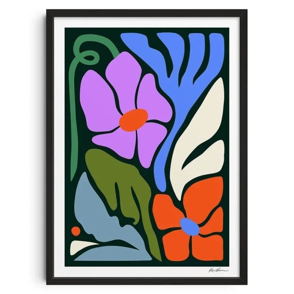 Large Wall Poster Abstract Flowers 50 x 70 cm Canvas Print Colourful Artistic Motif Modern Interior Decoration Unframed 1