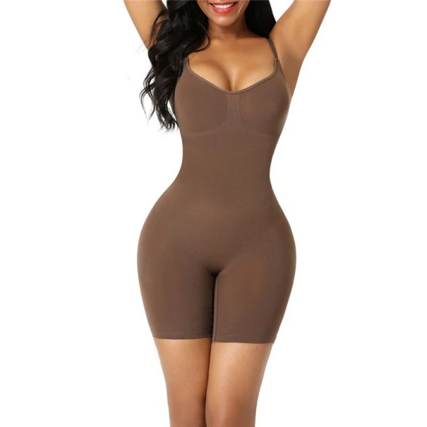 Lårlång slimmade bodysuits för kvinnor Sömlösa elastiska underkläder Kroppsformande bodys Kompressionsbody för en slät siluett brun 2XL