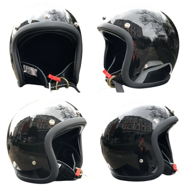 Lasikuituinen kevyt retromoottoripyöräkypärä vintage-tyylinen avokypärä skootterille, chopperille, kahvila-ajajille, turvallinen moottoripyöräilyvaruste kiiltävä musta XXL (61-62 cm)