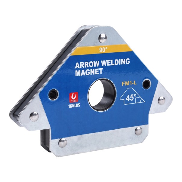 Lasmagnet FM1-L Pijl Hoeken 45 en 90 graden Draagvermogen 75 kg Afmetingen 19,8 x 13,6 x 2,7 cm Blauw Voor lassen 1