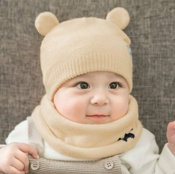 Lasten hattu ja kaulaliina, 2 kpl setti beige