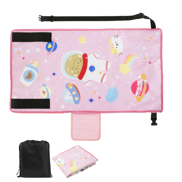 Lasten matkalauta ja peitto lentokoneeseen 79 × 44 cm Astronauttiteema Oxford-kangas Kokoontaitettava pöytä Lasten matkustaminen vaaleanpunainen