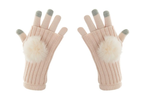 Lasten neulotut talvikäsineet tupsulla J2879 vaaleanpunainen