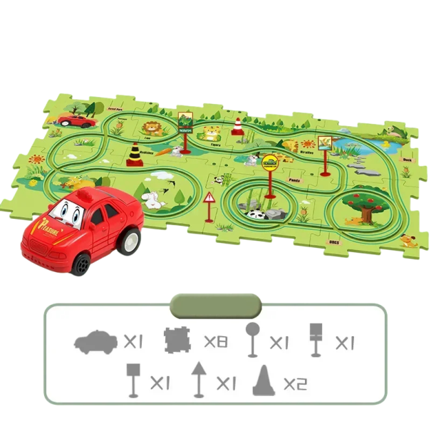 Lasten palapeli sähköinen rautatie 15 kpl, teema metsä, 1 kpl auto, 14 kpl palapeliä, interaktiivinen rautatie lapsille, hauska ja opettavainen palapeli 1