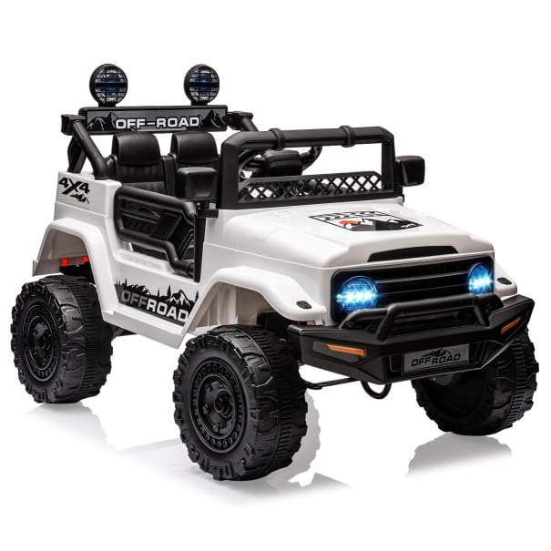 Lasten sähköauto maastokäyttöön kauko-ohjauksella 100×67×67 cm 12V akku LED-valot musiikki punainen lasten ajamiseen valkoinen