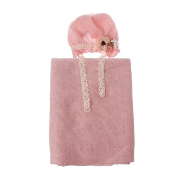 Lasten valokuvaussetti, hattu ja huivi vaaleanpunainen