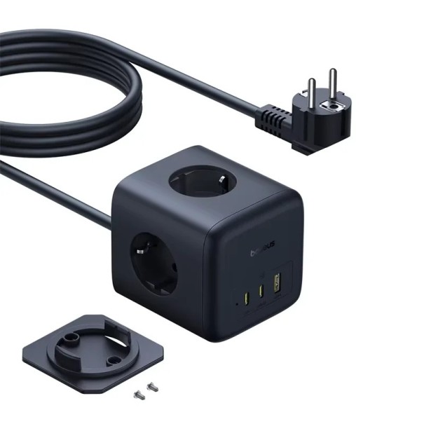 Latausasema kuutio 67W EU 220V 3x pistorasia 2x USB-C 1x USB-A musta kompakti pöytämalli mobiilille kannettavalle kodin käyttöön 1
