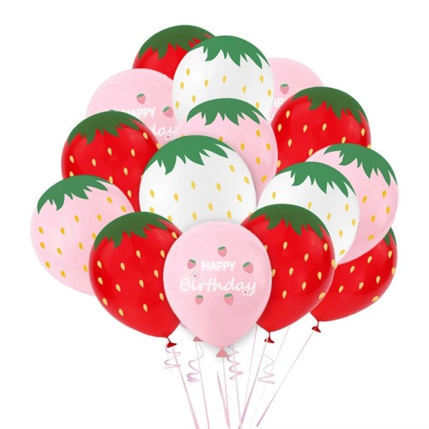 Lateksipallot mansikkakuviolla ja Happy Birthday -tekstillä 12 kpl 30 cm Koristeelliset juhlapallot hedelmäpainatuksella syntymäpäiväjuhliin 1