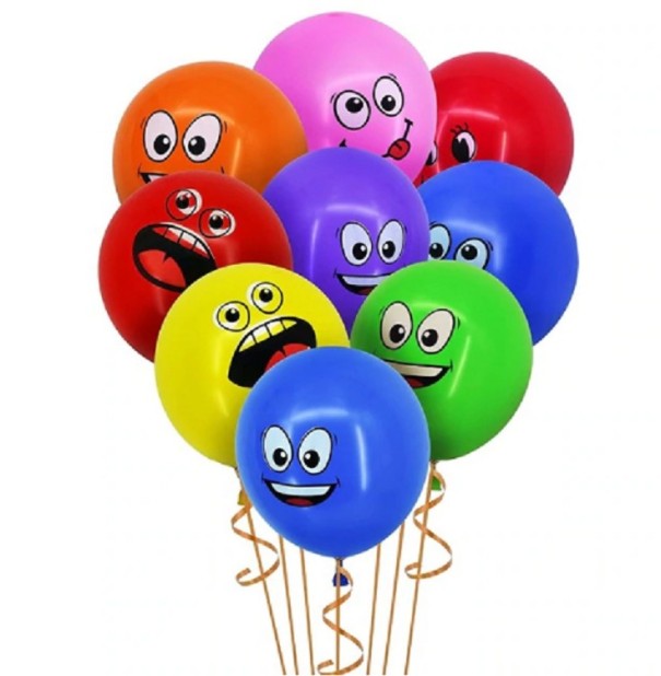Latexballonger med smileys för barn 10 stycken Dekoration för födelsedagar och barnkalas Glada ansikten Storlek 30 cm Slumptal 1