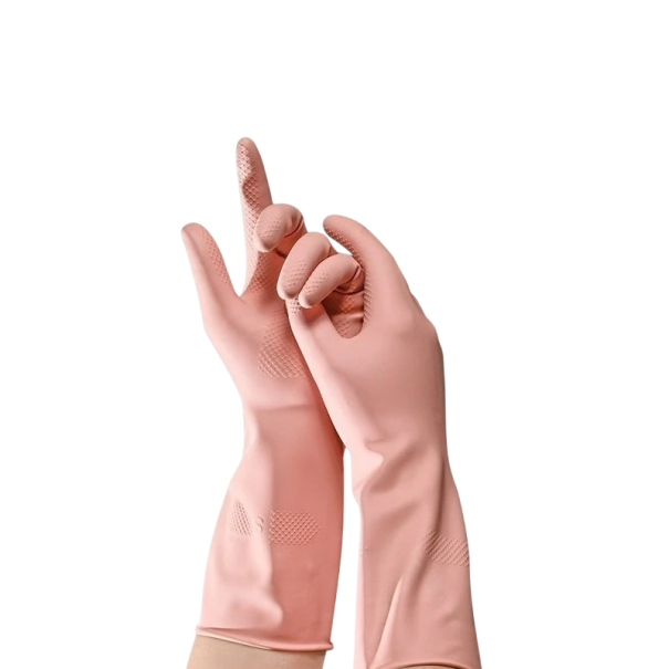 Latexové rukavice s bavlněnou vložkou a protiskluzovým úchopem velikost S cca 32,8 cm gumové rukavice na mytí nádobí a úklid růžová