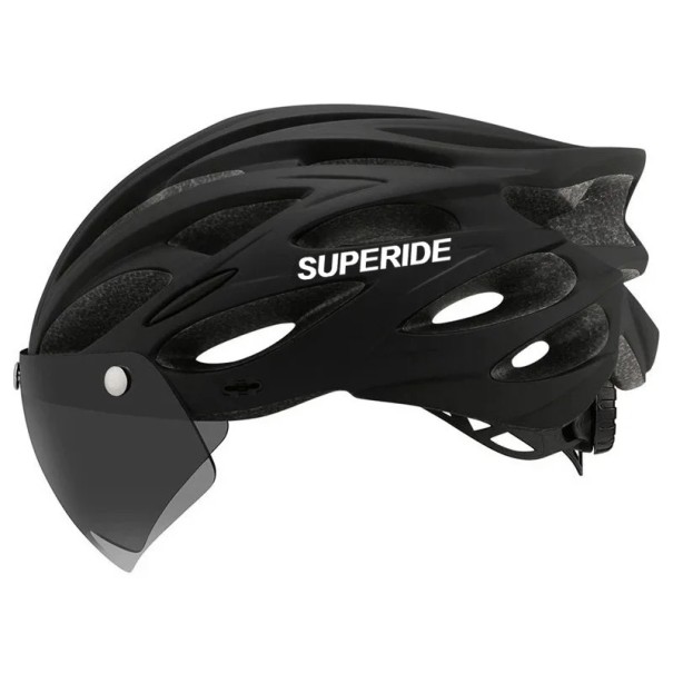 Lätt cykelhjälm med magnetiska avtagbara glasögon, ventilationshål, unisex storlek 54-61 cm, skyddande cykelhjälm svart