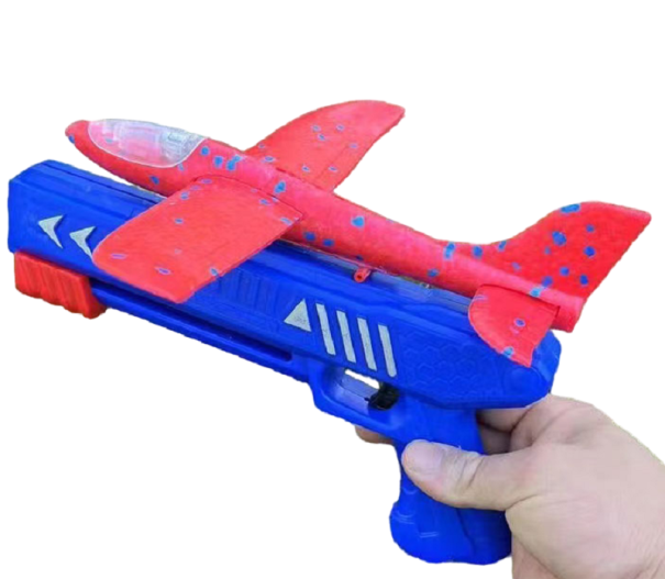 Launchable Plane with Gun Foam Plane with Firing Plastic Gun for Children Outdoor Toy 34 cm blue