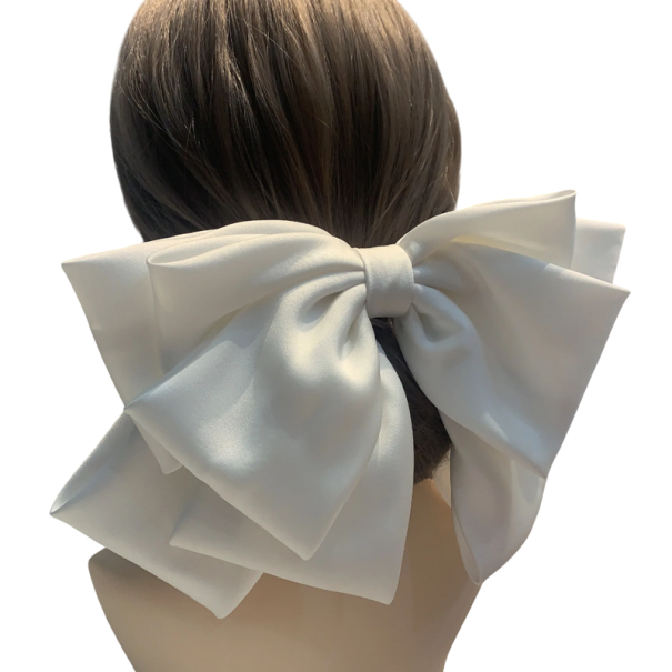 Lazo grande de satén doble para el cabello, elegante accesorio para el cabello, lazos de lujo para el cabello, elegante adorno para el cabello. blanco