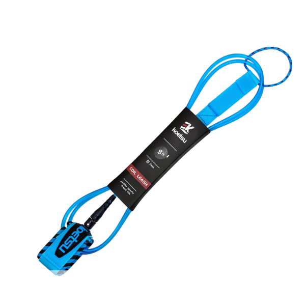 Leash na paddleboard spirálový 240 cm se schovanou kapsičkou na klíče na suchý zip modrý poutko na nohu na SUP surf a vodní sporty 1