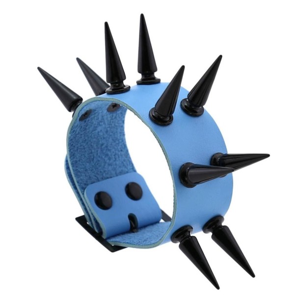 Leather Bracelet with Spikes H464 light blue