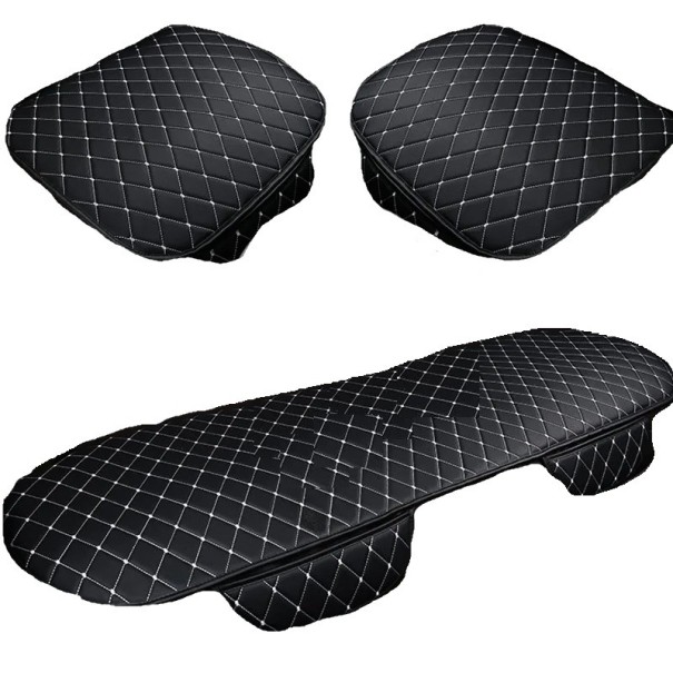 Leather Cover for Front and Rear Car Seats with White Stitching 3 pcs 1