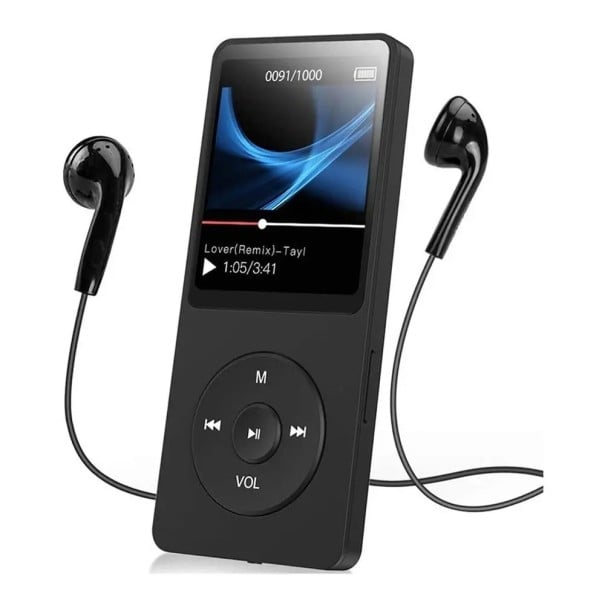 Lecteur MP3 MP4 noir avec Bluetooth 4.0, radio FM, enregistreur, livres électroniques, prise en charge d'une carte mémoire jusqu’à 128 Go, mini 1