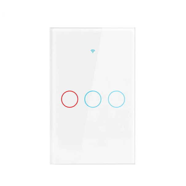 LED-älykäs kosketusseinäkytkin 12 x 7,2 cm WiFi Bluetooth 3-kanavainen lasipaneeli mobiiliohjaus Alexa Google Home valkoinen