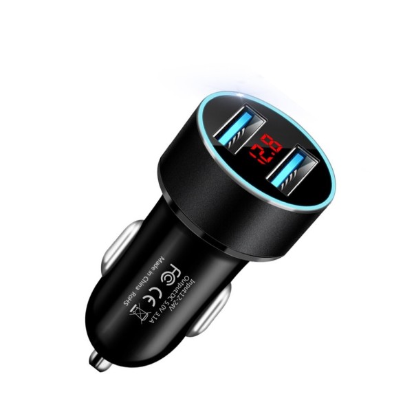 LED-biladapter 2x USB sort