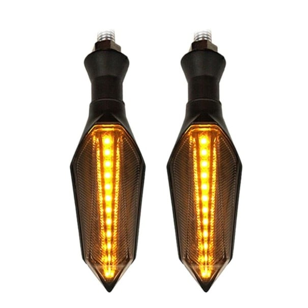 LED blinklys til motorcykel 12 V Orange lys Blå lysende pile Sort krop 11,4 x 3,5 cm Monteringsskruv 8 mm Kabel 26 cm 2 stk. 1