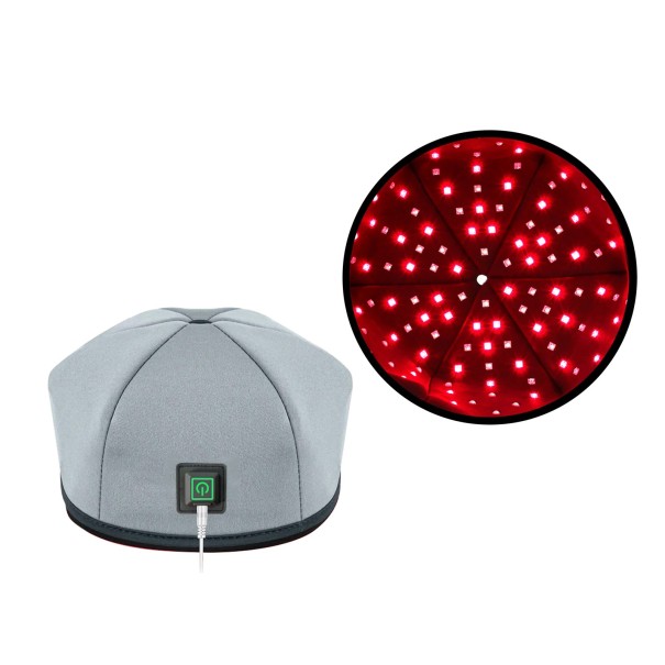LED Čepice s Červeným a Infračerveným Světlem 60x 660nm 60x 850nm Terapie Pro Růst Vlasů Regeneraci Pokožky Hlavy USB Nabíjení EU Zástrčka šedá