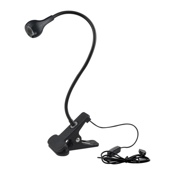 LED Clip Lamp with Flexible Goose Neck USB Powered 5 V Cable 118 cm with Switch Height 27.6 cm White Light For Desk Book and Bed black
