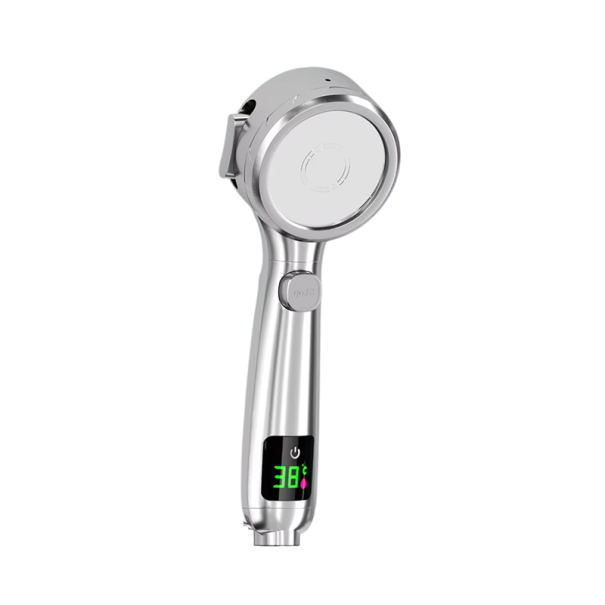 LED-Duschkopf mit Display und 4 Strahlarten Einstellbarer Hochdruck Energiesparbrause Digitale Temperaturmessung silbern
