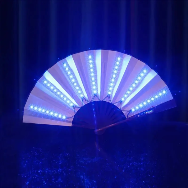 LED Folding Fan with Colourful Backlighting Battery 23A 12V Illuminating Fan for Dance Performances Festival Light Decoration blue