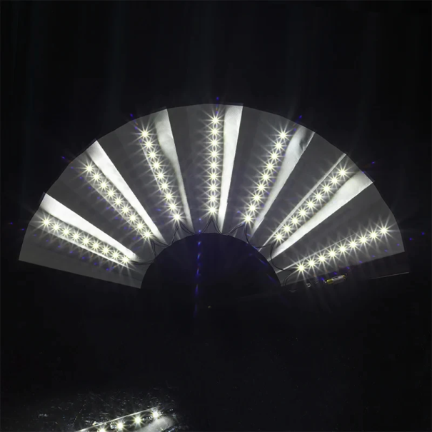 LED Folding Fan with Colourful Backlighting Battery 23A 12V Illuminating Fan for Dance Performances Festival Light Decoration white