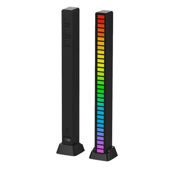 LED lampa reagujúca na zvuk D08-RGB čierna