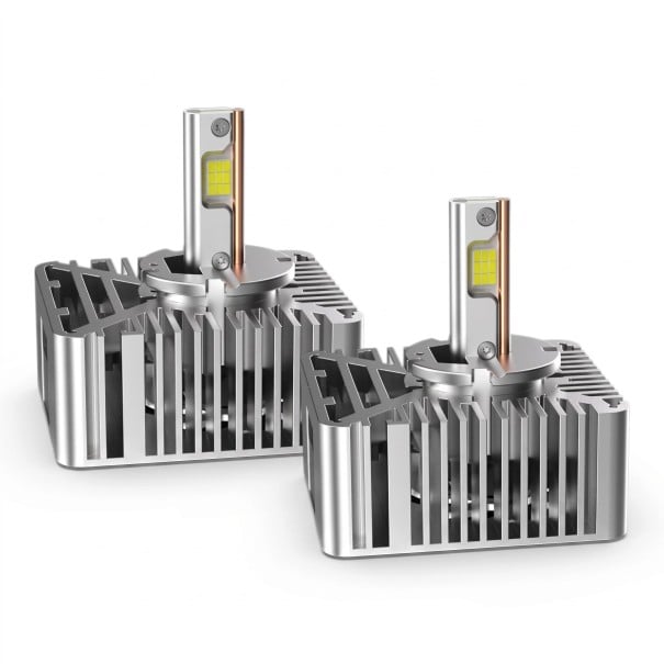 LED lâmpadas para faróis D5S com ventilador, sem alterações na fiação, chips LED, prateadas, substituição de xenão para luzes de cruzamento e de longo 1