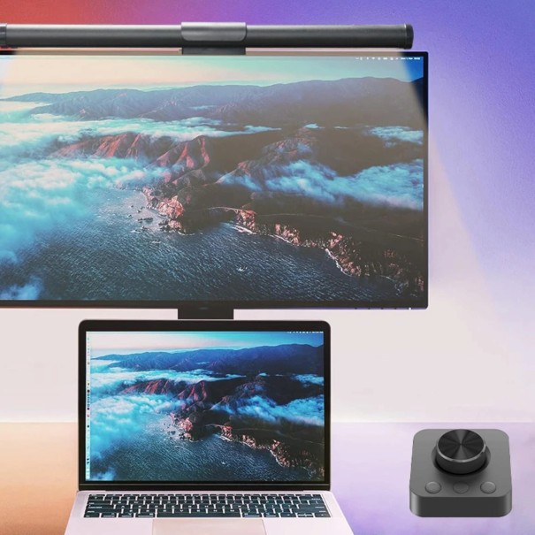 LED Lichtleiste für Monitor 44 cm Kabellose Drehfernbedienung Warmes bis kaltes Licht Dimmen Klebehalter USB Schwarz 1