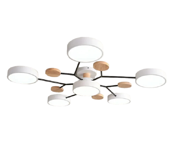 LED-ljuskrona med 3 olika färger 48 W Modern taklampa med 6 LED-ljus i cirkelform Minimalistisk dimbar ljuskrona 66 x 17 cm vit