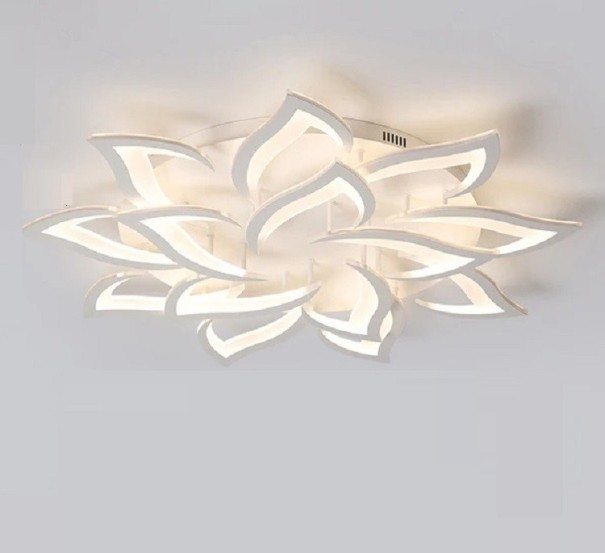 LED loftlampe formet som en blomst 130 W Moderne hvid lysekrone med fjernbetjening Dæmpbar loftlampe med fjernbetjening 92 x 12 cm 1