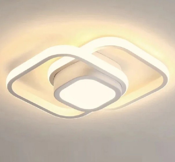 LED loftlampe med 3 lysfarver 32 W Moderne dæmpbar lysekrone formet som to firkanter Minimalistisk lysekrone med farvetemperaturskift 27 x 22 x 6 cm hvid