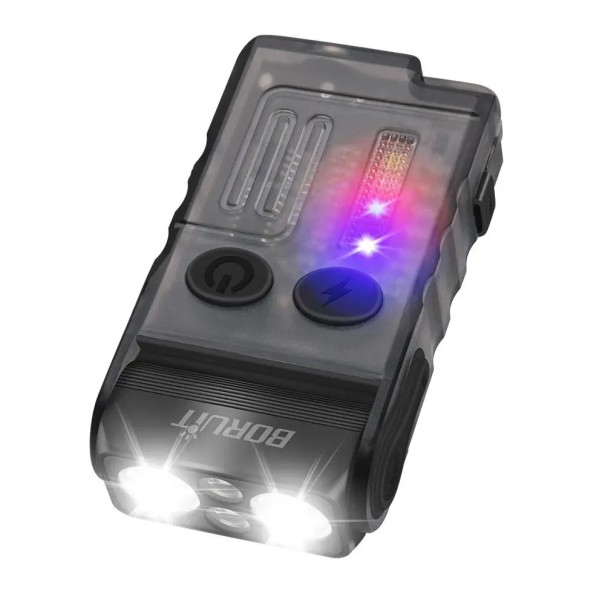 LED-lommelygte med magnetnøglering med buzzer 110 dB sikkerhedsalarm USB C-opladning kompakt lys nødlommelygte sort