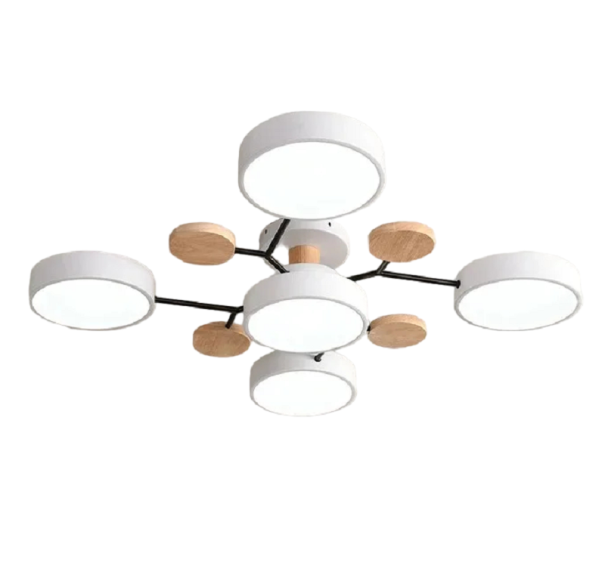 LED-lysekrone med 3 forskellige farver 48 W moderne loftslampe med 5 LED-lys i cirkelform minimalistisk dæmpbar lysekrone 66 x 17 cm hvid