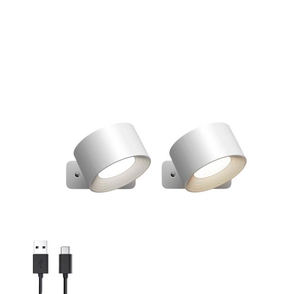 LED nástenné svetlo 7,5 x 4,5 cm s 2000mAh dobíjacou batériou, 360° rotácia, dotykové ovládanie, nastaviteľná jasnosť a 3 farebné teploty pre moderné interiéry biela