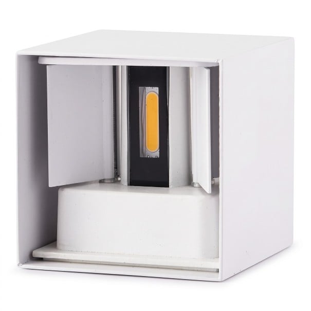 LED nástěnné svítidlo 6 W Krytí IP65 Krychle 10 x 10 x 10 cm Hliníkové tělo Svícení nahoru i dolů Teplé světlo 3000 K Na fasádu i k vchodu bílá