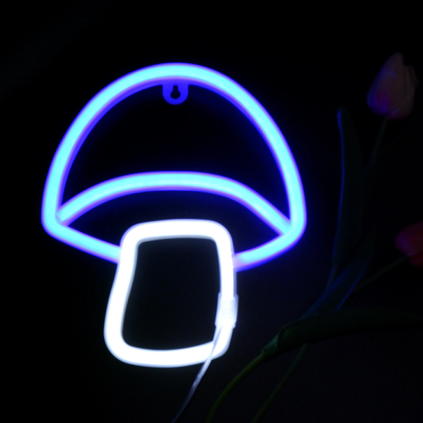 LED neon fali dekoráció Gomba alakú világító fényelem Fali dekoráció USB-ről vagy 3 db AA elemről működtethető kék